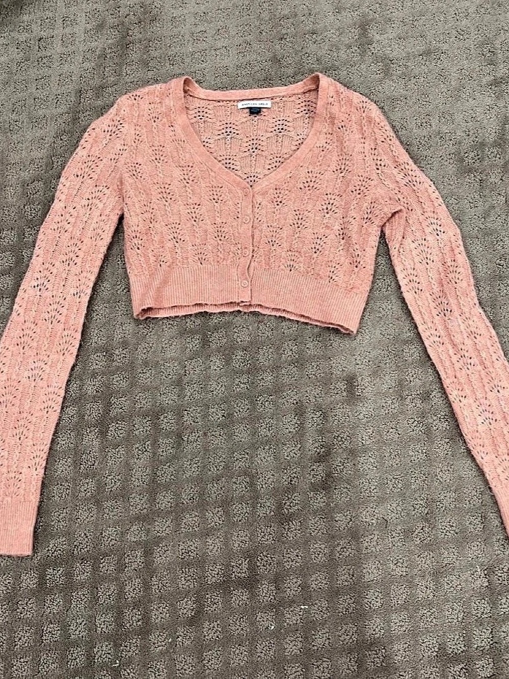 American Eagle Pointelle Cropped Cardigan Pink